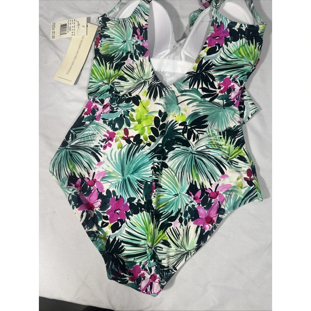 NWT Profile Gottex [ 10 ] Beautiful Day V-Neck Ruffle One Piece Swimsuit‎ T1963